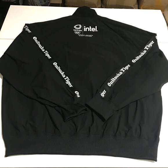 Onitsuka Tiger Mens XL Windbreaker Jacket Full Zip Black Streetwear Olympic - Picture 8 of 11